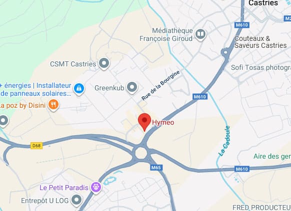 Localisation Hymeo Castries M610 M65 Carte Carte routière localisant Hymeo près d'un rond-point croisant les M610 et M65, près de Castries (CSMT, Médiathèque).